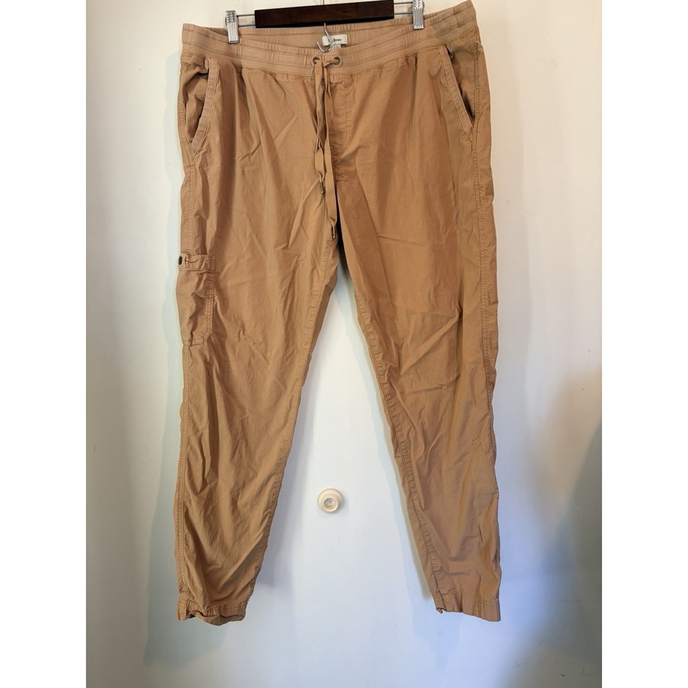 L.L. Bean Jogger Pants XL Tan Elastic Waist Lightweight Cargo Casual‎